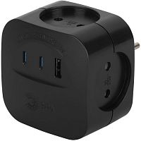 Разветвитель 4-м SP-4-3USBAC-B + 3 USB A+C со шторками 10А черн. Эра Б0069084