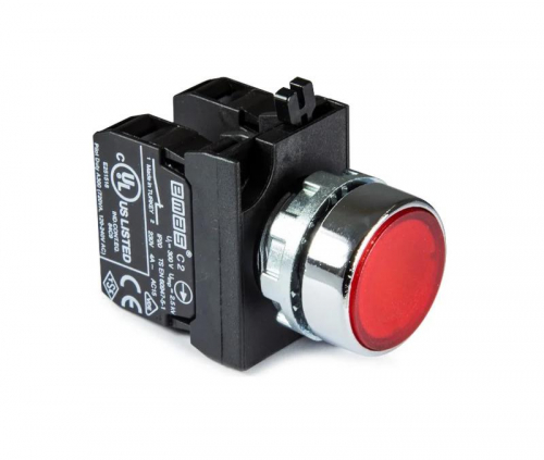 Кнопка с подсветкой-светодиод CM162DК (1НО+1НЗ) красн. EMAS CM162DK