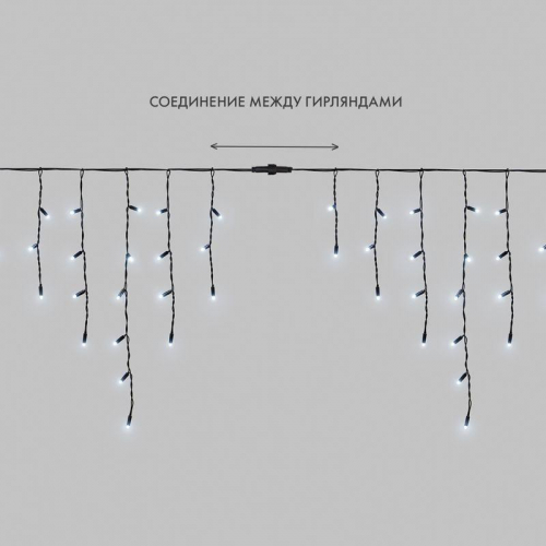 Гирлянда светодиодная "Айсикл" (бахрома) 4.8х0.6м 176LED бел. 15Вт 230В IP65 провод черн. (нужен шнур питания 303-500) Neon-Night 255-135 фото 9