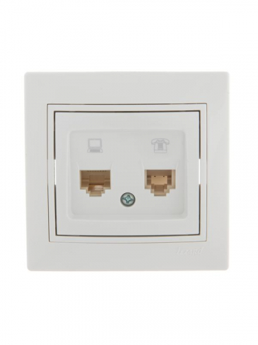 Розетка компьютерная + телефонная 2-м СП Mira RJ45 + RJ11 бел./бел. LEZARD 701-0202-143 Розетка компьютерная + телефонная 2-м СП Mira RJ45 + RJ11 бел./бел. LEZARD 701-0202-143