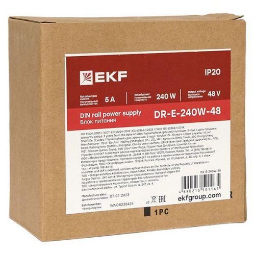 Блок питания на DIN-рейку 240Вт Uвх ~ 220В AC Uвых - 48В DC постоянного тока EKF DR-E-240W-48 фото 3
