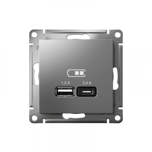 Розетка USB AtlasDesign тип A+C 5В/2.4А 2х5В/1.2А механизм сталь SE ATN000939 фото 2