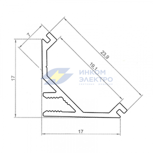 Профиль угловой алюминиевый 1717-T-2 2м Rexant 146-234 фото 2