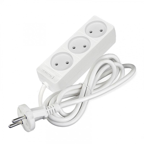 Удлинитель 3х1.5м без заземл. 10А IP20 2.2кВт ПВС 2х1 бел. DOMTOK 2349 фото 3