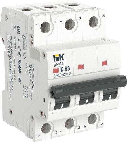 Выключатель автоматический модульный 3п K 63А M06N-DC ARMAT IEK AR-M06N-3-K063DC Выключатель автоматический модульный 3п K 63А M06N-DC ARMAT IEK AR-M06N-3-K063DC