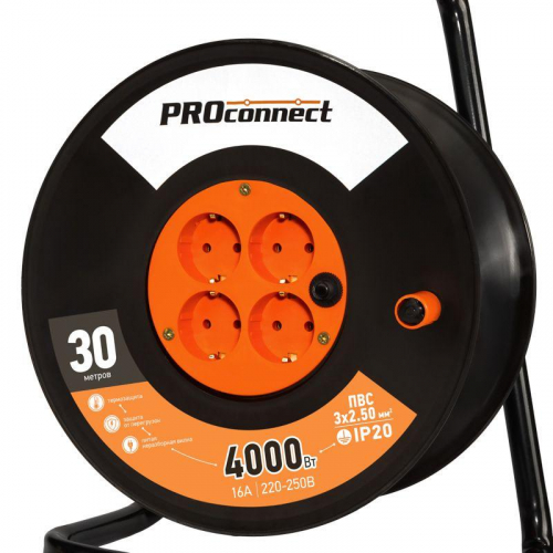 Удлинитель на катушке 4х30м с заземл. 16А IP20 Professional ПВС 3х2.5 PROCONNECT 11-7613 фото 4 Удлинитель на катушке 4х30м с заземл. 16А IP20 Professional ПВС 3х2.5 PROCONNECT 11-7613 фото 4