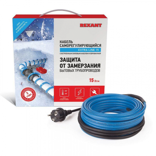 Кабель греющий саморег. Extra Line (комплект для труб) 15MSR-PB 25M (25м/375Вт) REXANT 51-0623 Кабель греющий саморег. Extra Line (комплект для труб) 15MSR-PB 25M (25м/375Вт) REXANT 51-0623