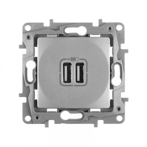 Розетка USB 2-м СП 2мод. Etika 240В/5В 2400мА механизм алюм. IEK 672494 фото 3