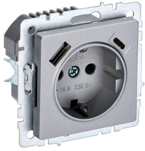 Розетка BRITE РЮш11-1-БрА 16А с USB A+C 18Вт с заземл. защ. шторки механизм алюм. IEK BR-R14-16-U22-018-K47 Розетка BRITE РЮш11-1-БрА 16А с USB A+C 18Вт с заземл. защ. шторки механизм алюм. IEK BR-R14-16-U22-018-K47