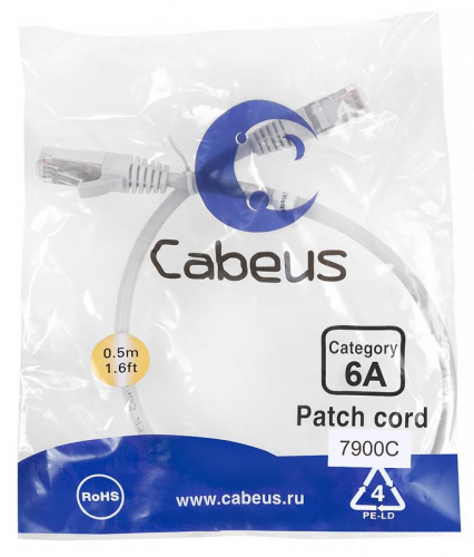 Патч-корд S/FTP кат.6A PC-SSTP-RJ45-Cat.6a-0.5m-LSZH 2xRJ45/8p8c экранир. LSZH (10G) 0.5м сер. Cabeus 7900c Патч-корд S/FTP кат.6A PC-SSTP-RJ45-Cat.6a-0.5m-LSZH 2xRJ45/8p8c экранир. LSZH (10G) 0.5м сер. Cabeus 7900c