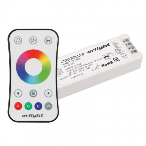Контроллер SMART-RGB-SET-RING (12-24В 3х3А ПДУ 2.4G) (IP20 пластик) Arlight 034807 Контроллер SMART-RGB-SET-RING (12-24В 3х3А ПДУ 2.4G) (IP20 пластик) Arlight 034807