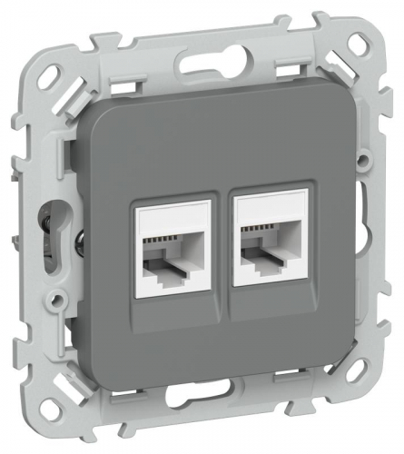 Розетка компьютерная 2-м СП FLITE РК5е-2-0-ФлМА RJ45 кат.5E UTP механизм мокрый асфальт IEK FI-K22-1-K80