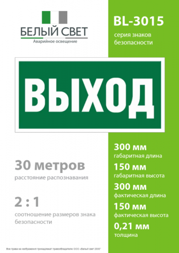Наклейка BL-3015.E22 "Выход" Белый свет a12540 фото 4
