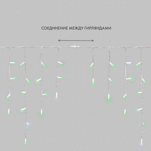 Гирлянда светодиодная "Айсикл" (бахрома) 4.8х0.6м 176LED зел. 15Вт 230В IP65 эффект мерцания провод ПВХ бел. (нужен шнур питания 303-500-1) Neon-Night 255-164 фото 8