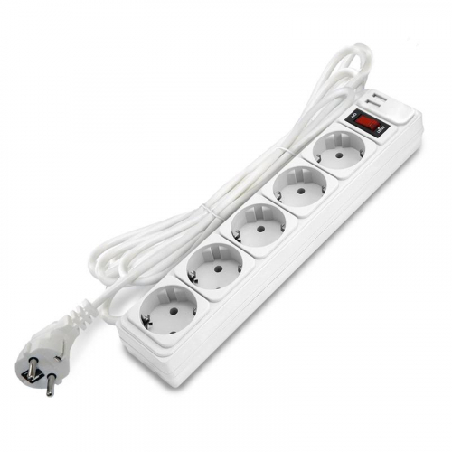 Удлинитель с сетевым фильтром 5х5м с заземл 10А 2.2кВт IP20 2хUSB ПВС 3х1 с выкл. бел. DOMTOK 2566 Удлинитель с сетевым фильтром 5х5м с заземл 10А 2.2кВт IP20 2хUSB ПВС 3х1 с выкл. бел. DOMTOK 2566
