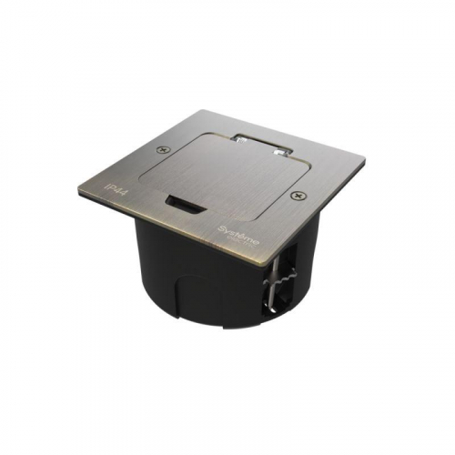 Лючок MultiDesk MDK21 с розеткой 2P+E 16А 250В IP44 с монтажной коробкой для стены фальшпола стола античная латунь SE MDK21102BA фото 3
