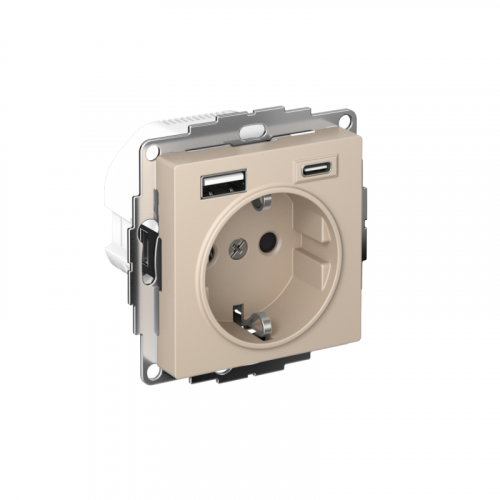 Розетка AtlasDesign 16А с 2-мя заряд. устройствами USB тип A+C 5В/2.4А/3.0А 2х5В/1.5А механизм песочн. SE ATN001232