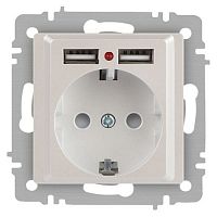 Розетка 1-м СП Accent 6-410-06 16А IP20 250В P+E Schuko + 2хUSB защ. шторки перламутр. Intro Б0063700