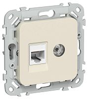 Розетка 2-м СП FLITE РКТВ5е-2-0-ФлСл RJ45/TV кат.5E UTP механизм сливочный IEK FI-AK22-1-K86