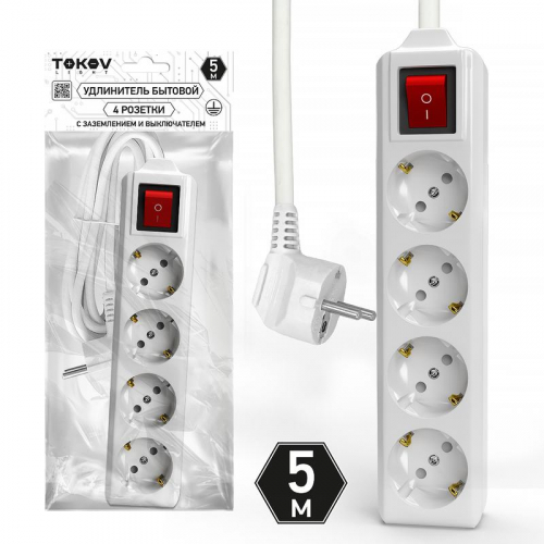 Удлинитель 4х5м с заземл. с выкл. 10А 3х1.5 TOKOV ELECTRIC TKL-C01-BU4-5-1.5-ZV Удлинитель 4х5м с заземл. с выкл. 10А 3х1.5 TOKOV ELECTRIC TKL-C01-BU4-5-1.5-ZV