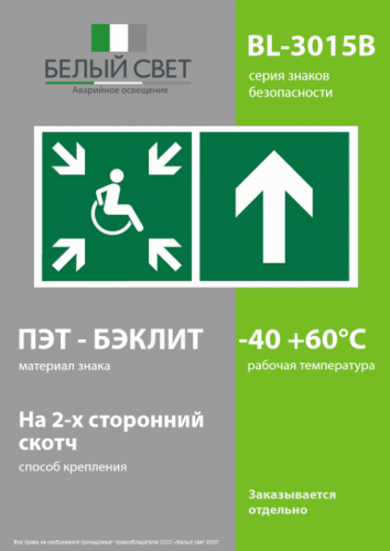 Знак безопасности BL-3015B.E77"Напр.движ. к пункту сбора(безоп.зоне)МГН прямо" Белый свет a19336 фото 3 Знак безопасности BL-3015B.E77"Напр.движ. к пункту сбора(безоп.зоне)МГН прямо" Белый свет a19336 фото 3