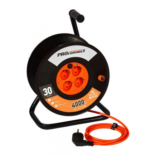 Удлинитель на катушке 4х30м с заземл. 16А IP20 Professional ПВС 3х2.5 PROCONNECT 11-7613 Удлинитель на катушке 4х30м с заземл. 16А IP20 Professional ПВС 3х2.5 PROCONNECT 11-7613