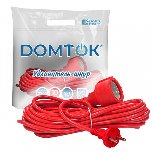 Удлинитель-шнур 1х10м без заземл. 10А IP20 2.2кВт ПВС 2х1 DOMTOK 2488 фото 3