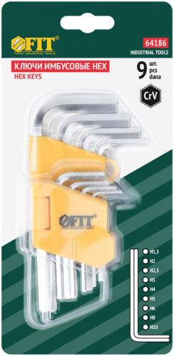 Ключ шестигранный 1.5-10мм в пластик. держателе CrV сталь (уп.9шт) FIT 64186 фото 3 Ключ шестигранный 1.5-10мм в пластик. держателе CrV сталь (уп.9шт) FIT 64186 фото 3