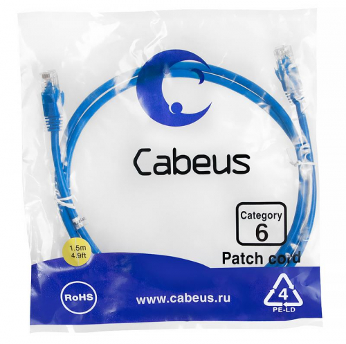 Патч-корд U/UTP кат.6 PC-UTP-RJ45-Cat.6-1.5m-BL 2xRJ45/8p8c неэкранир. PVC 1.5м син. Cabeus 8678c Патч-корд U/UTP кат.6 PC-UTP-RJ45-Cat.6-1.5m-BL 2xRJ45/8p8c неэкранир. PVC 1.5м син. Cabeus 8678c