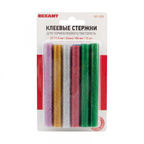 Стержень клеевой d11.3мм L100мм с блестками цветной (блист.12шт) Rexant 09-1235 фото 2