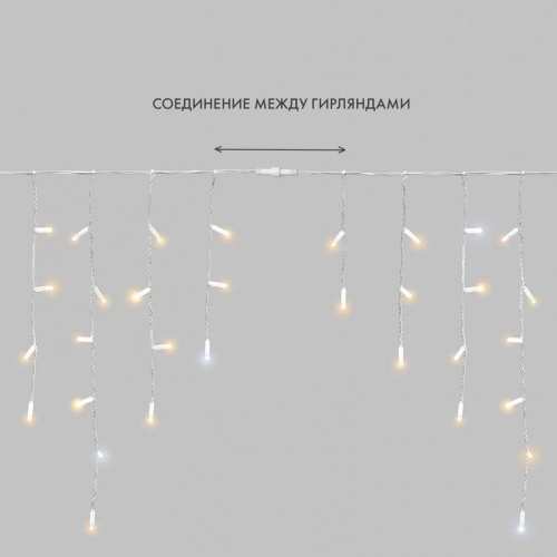 Гирлянда светодиодная "Айсикл" (бахрома) 4.8х0.6м 176LED тепл. бел. 15Вт 230В IP65 эффект мерцания провод ПВХ бел. (нужен шнур питания 303-500-1) Neon-Night 255-166 фото 8 Гирлянда светодиодная "Айсикл" (бахрома) 4.8х0.6м 176LED тепл. бел. 15Вт 230В IP65 эффект мерцания провод ПВХ бел. (нужен шнур питания 303-500-1) Neon-Night 255-166 фото 8