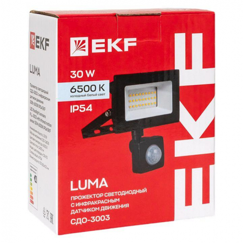 Прожектор светодиодный СДО-3003 30Вт 6500К IP54 с инфракрасным датчиком движения EKF FLL-3003-30D-6500 фото 10