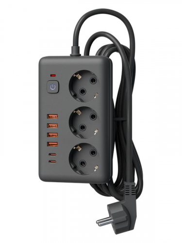 Удлинитель с сетевым фильтром 3х1.5м 10А 4USB + 2USBC 2500Вт ПВС 3х1 прямоуг. черн. КОСМОС FKsm1.5m-3gPF(B)USB фото 2 Удлинитель с сетевым фильтром 3х1.5м 10А 4USB + 2USBC 2500Вт ПВС 3х1 прямоуг. черн. КОСМОС FKsm1.5m-3gPF(B)USB фото 2