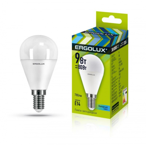 Лампа светодиодная LED-G45-9W-E14-4К 9Вт шар 4000К нейтр. бел. E14 172-265В Ergolux 13174 Лампа светодиодная LED-G45-9W-E14-4К 9Вт шар 4000К нейтр. бел. E14 172-265В Ergolux 13174