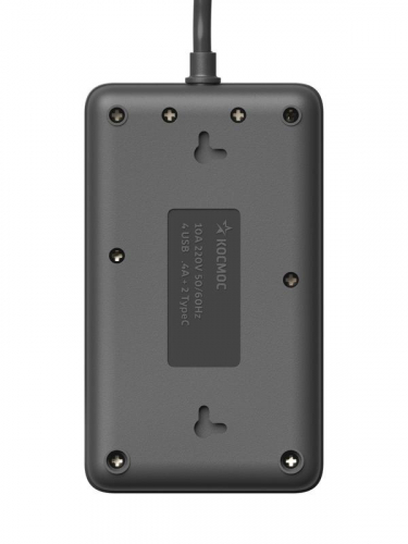 Удлинитель с сетевым фильтром 3х3м 10А 4USB + 2USBC 2500Вт ПВС 3х1 прямоуг. черн. КОСМОС FKsm3m-3gPF(B)USB фото 5