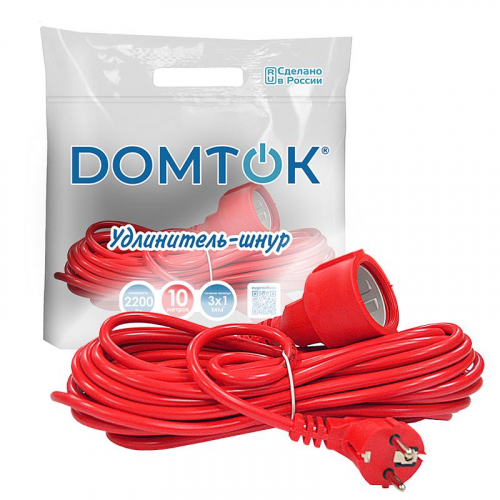 Удлинитель-шнур 1х10м с заземл. 10А IP20 2.2кВт ПВС 3х1 DOMTOK 2492 фото 3