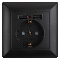 Розетка 1-м СП Solo 4-410-05 P+E Schuko 16А 250В + 2хUSB IP20 с заземл. защ. шторки антрацит Intro Б0053717