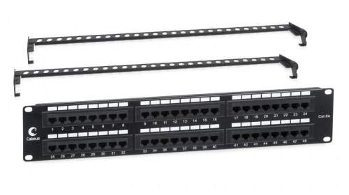 Патч-панель 19дюйм 2U 48 портов RJ45 кат.6A Dual IDC с задн. кабельн. организатором Cabeus 7652c Патч-панель 19дюйм 2U 48 портов RJ45 кат.6A Dual IDC с задн. кабельн. организатором Cabeus 7652c