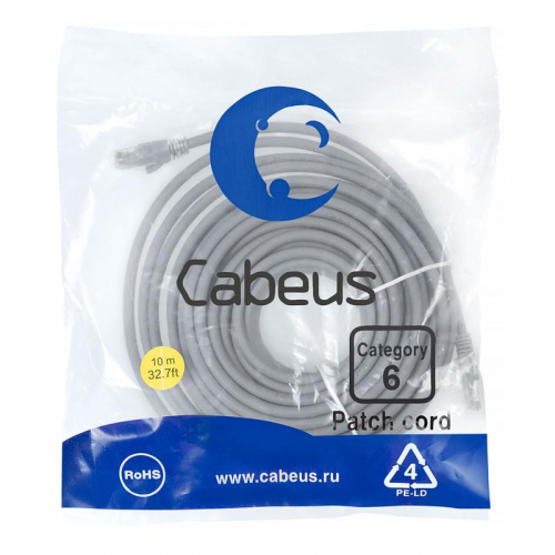 Патч-корд U/UTP кат.6 PC-UTP-RJ45-Cat.6-10m 2xRJ45/8p8c неэкранир. PVC 10м сер. Cabeus 8850c Патч-корд U/UTP кат.6 PC-UTP-RJ45-Cat.6-10m 2xRJ45/8p8c неэкранир. PVC 10м сер. Cabeus 8850c