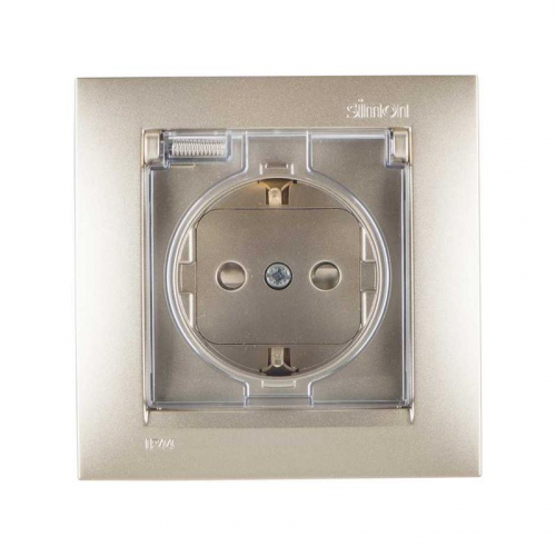 Розетка 1-м СП Simon15 с защ. крышкой защ. шторки с заземл. IP44 шампань Simon 1590450-034 Розетка 1-м СП Simon15 с защ. крышкой защ. шторки с заземл. IP44 шампань Simon 1590450-034