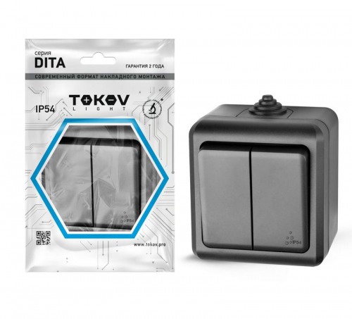 Выключатель 2-кл. ОП Dita IP54 10А 250В карбон TOKOV ELECTRIC TKL-DT-V2-C14-IP54 Выключатель 2-кл. ОП Dita IP54 10А 250В карбон TOKOV ELECTRIC TKL-DT-V2-C14-IP54