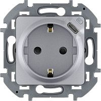 Розетка 1-м СП Inspiria 16А IP20 250В 2P+E немецк. стандарт с заряд. устр. USB тип C 1.5А 5В механизм алюм. IEK 673772