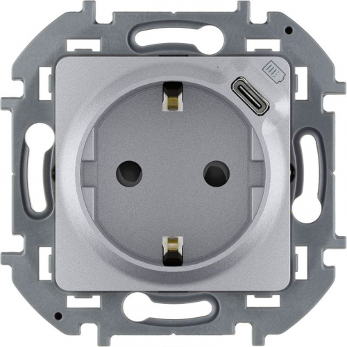 Розетка 1-м СП Inspiria 16А IP20 250В 2P+E немецк. стандарт с заряд. устр. USB тип C 1.5А 5В механизм алюм. IEK 673772