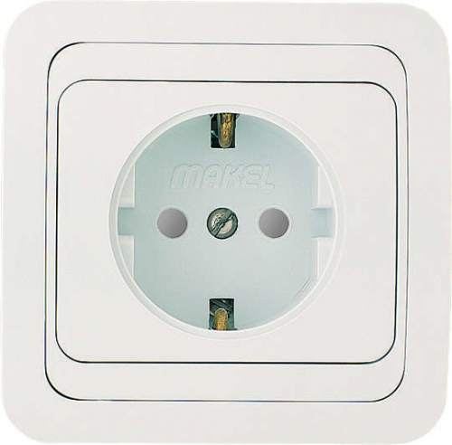 Розетка 1-м СП Mimoza 16А IP20 с заземл. защ. шторки бел./бел. Makel 12058