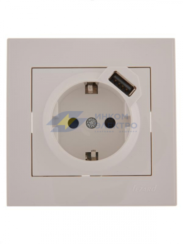 Розетка 1-м СП Rain 16А с заземл. + USB разъем бел. LEZARD 703-0202-181 Розетка 1-м СП Rain 16А с заземл. + USB разъем бел. LEZARD 703-0202-181