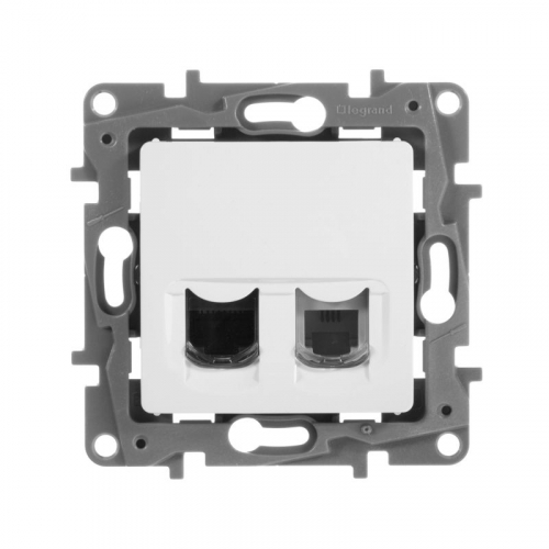 Розетка компьютерная + телефонная 2-м СП Etika RJ45 + RJ11 кат.5E UTP механизм бел. IEK 672252 фото 5