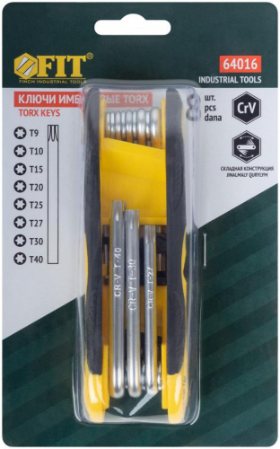 Ключ TORX T9-T40 складной CrV (уп.8шт) FIT 64016 фото 3 Ключ TORX T9-T40 складной CrV (уп.8шт) FIT 64016 фото 3