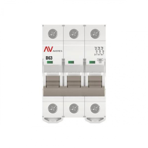 Выключатель автоматический модульный 3п B 63А 6кА AV-6 AVERES EKF mcb6-3-63B-av фото 3