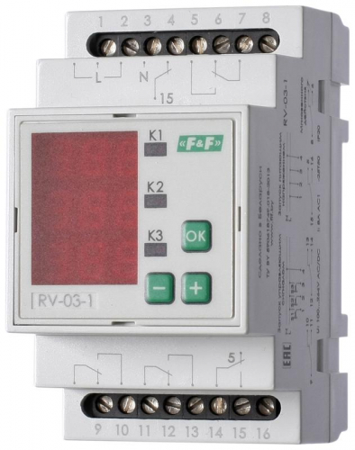 Реле времени RV-03-1 4х8А 100-264В AC/DC 4NO/NC IP20 многофункц. 3-х канал. 9 режимов работы с входами START диапазон выдержки времени 0с-99ч 59мин; 3мод. монтаж на DIN-рейке F&F EA02.001.027