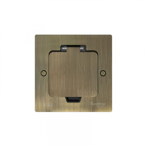 Лючок MultiDesk MDK21 с розеткой 2P+E 16А 250В IP44 с монтажной коробкой для стены фальшпола стола античная латунь SE MDK21102BA фото 2